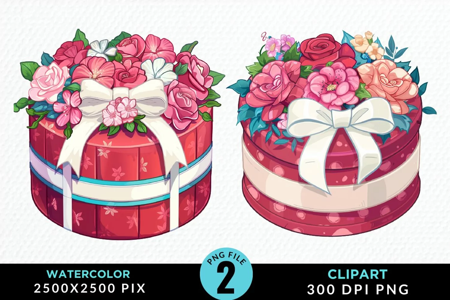 Watercolor Hatbox Flower Graphics Clipart product image 1