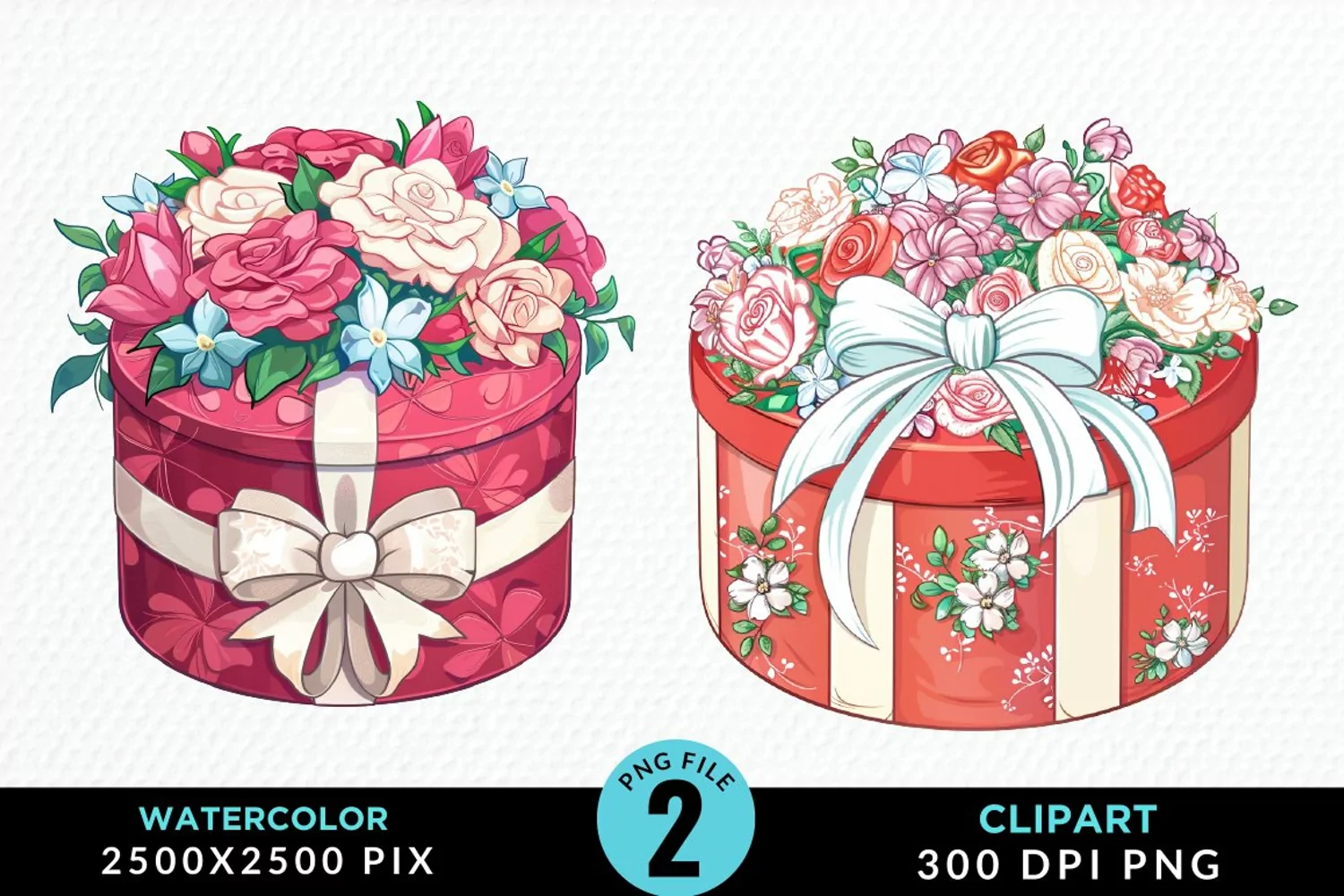 Watercolor Hatbox Flower Graphics Clipart product image 1