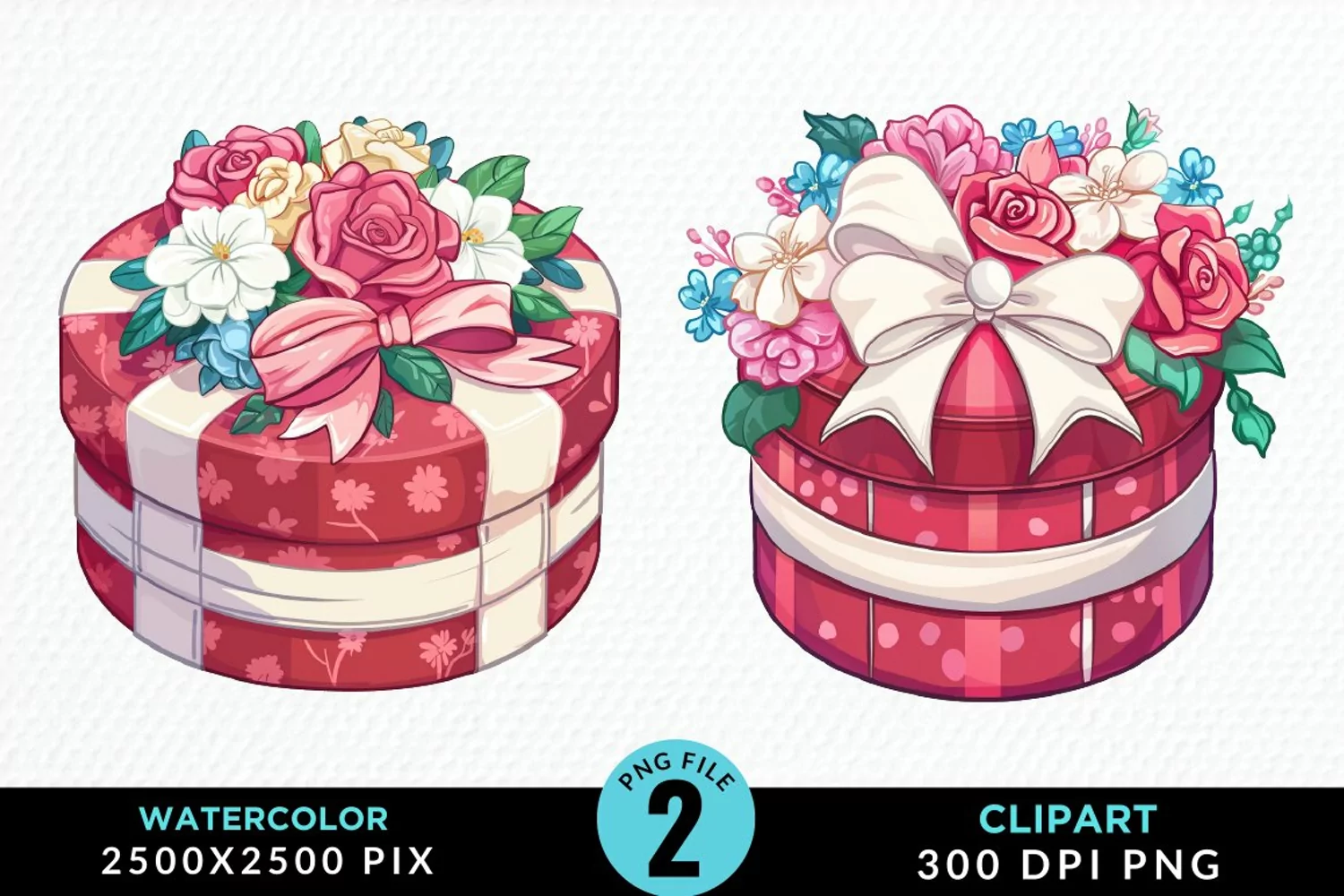 Watercolor Hatbox Flower Design Clipart product image 1