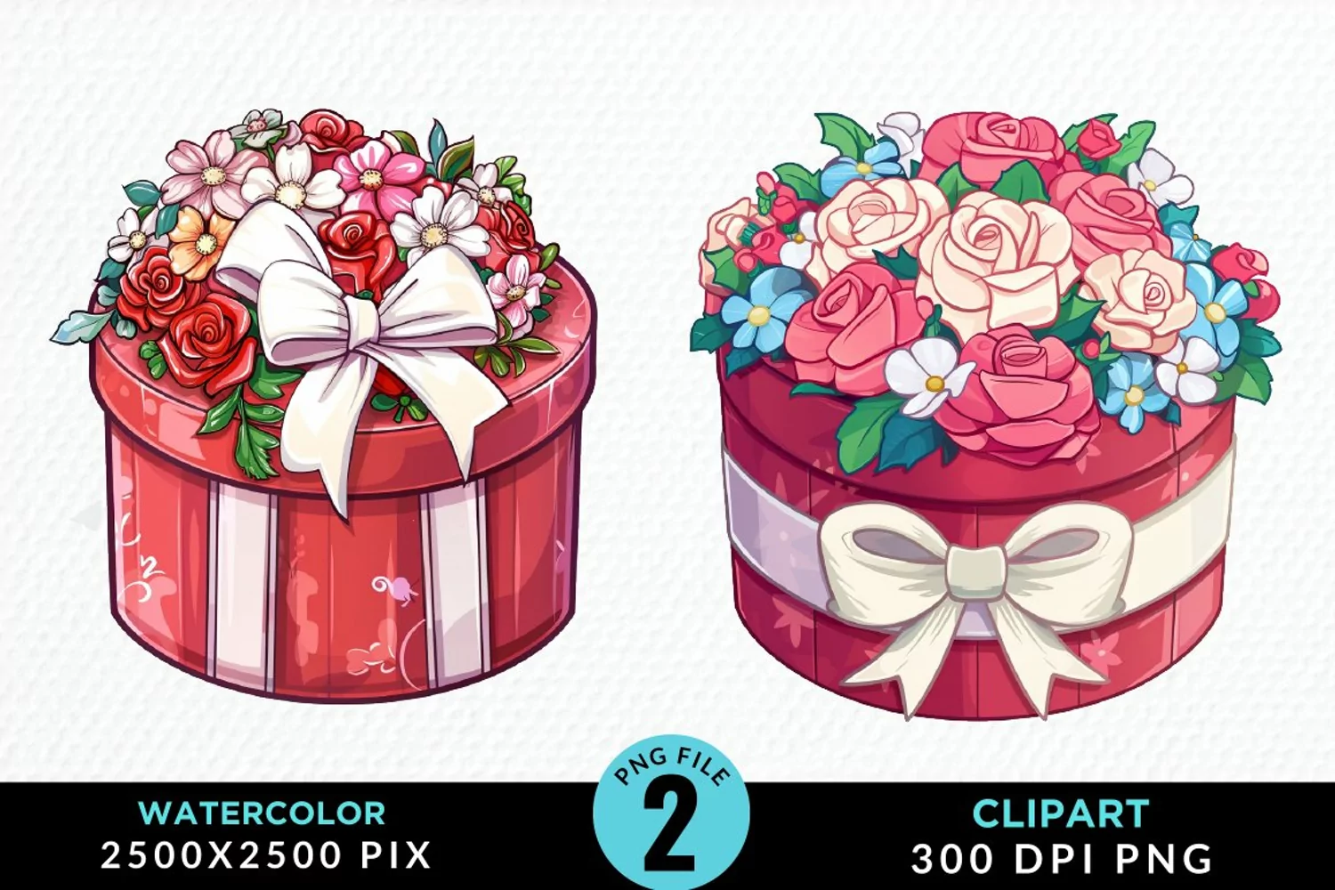 Watercolor Hatbox Flower Graphics Clipart product image 1