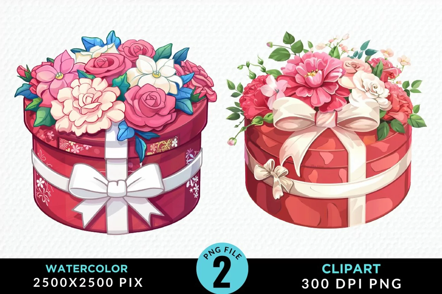 Watercolor Hatbox Flower Design Clipart product image 1