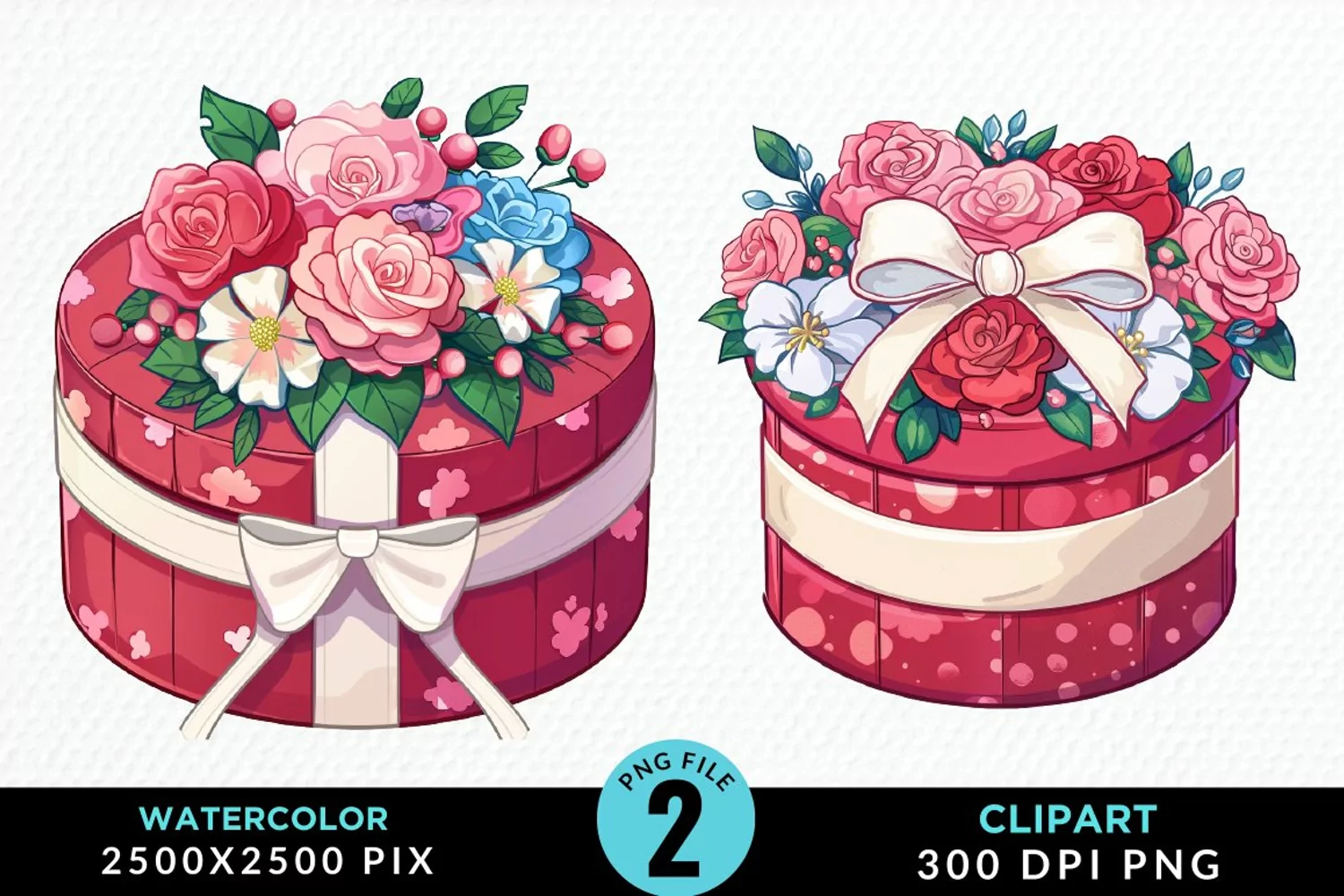 Watercolor Hatbox Flower Graphics Clipart product image 1