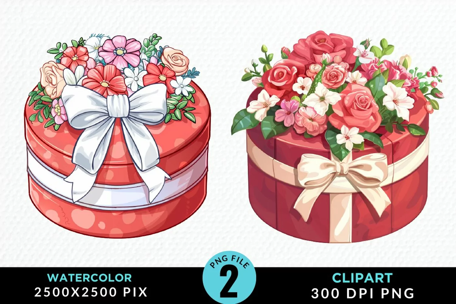 Watercolor Hatbox Flower Graphics Clipart product image 1