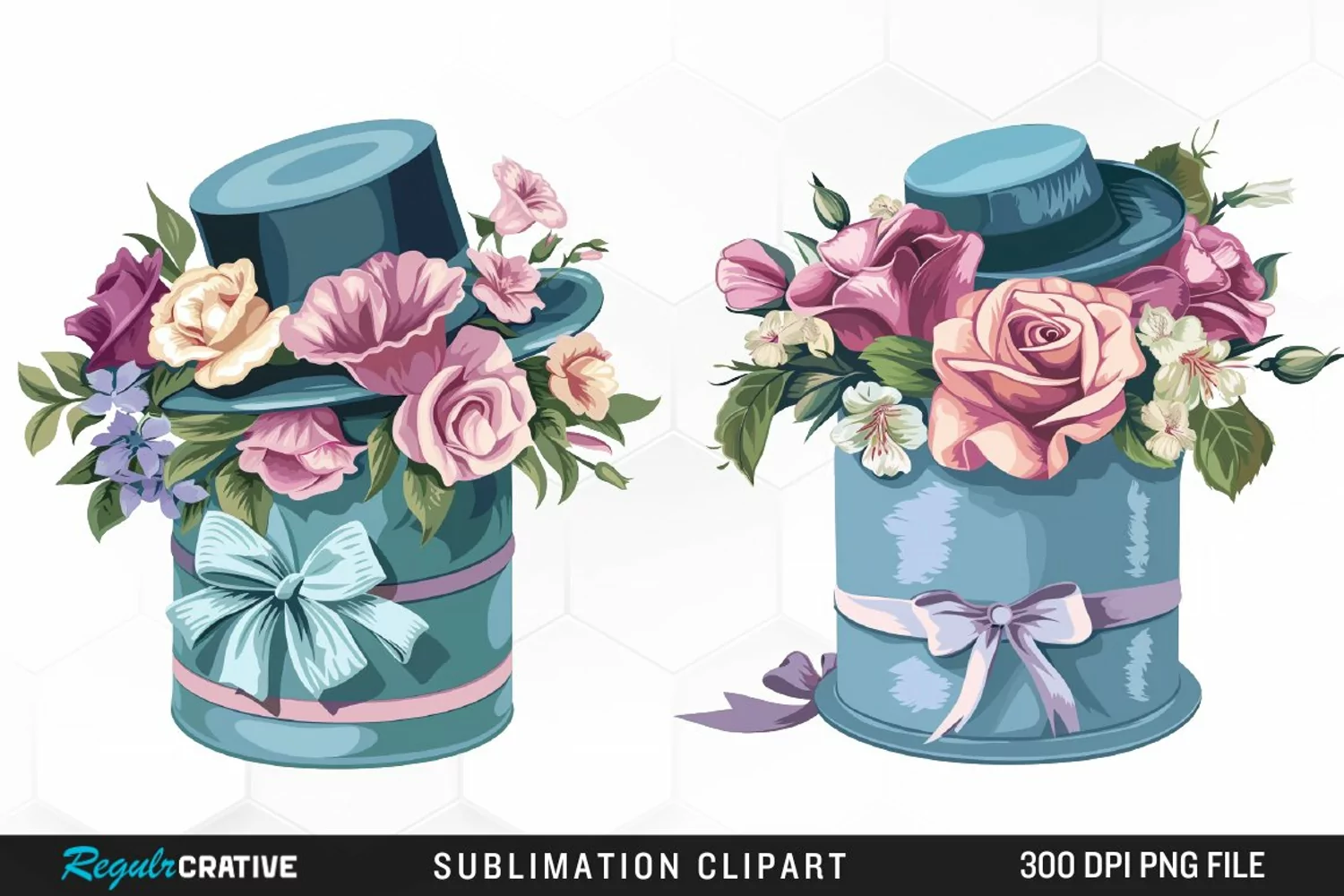 Watercolor Hatbox Flower Art Clipart product image 1