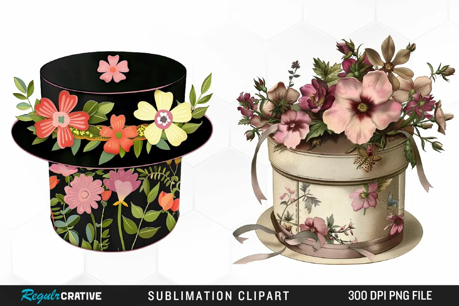 Watercolor Hatbox Flower Clipart product image 1