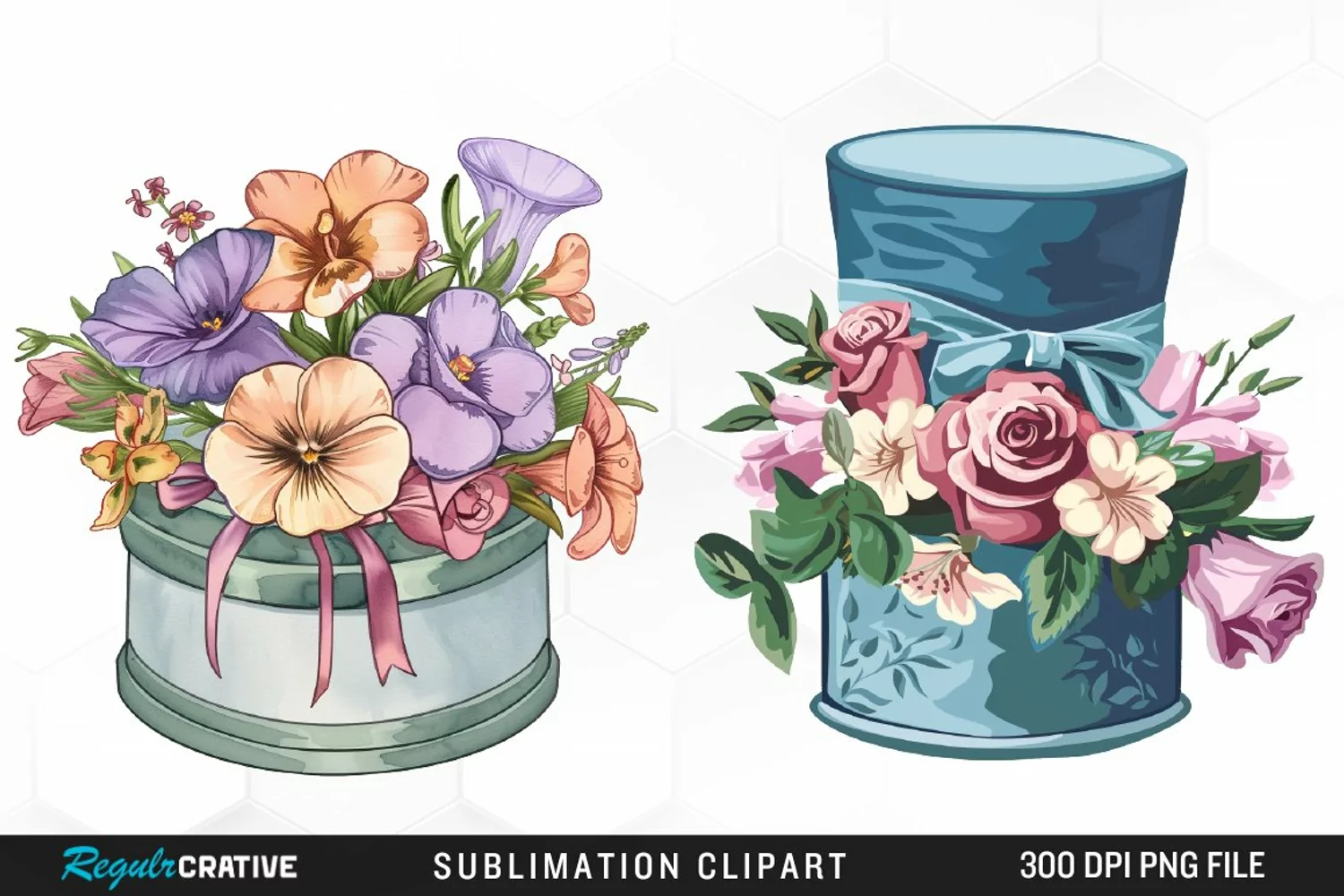 Watercolor Hatbox Flower Clipart product image 1