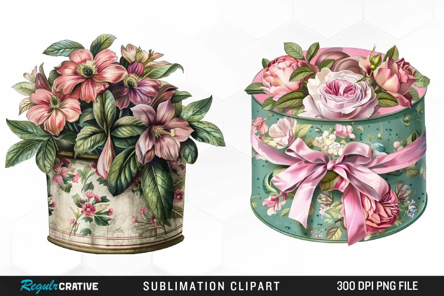 Watercolor Hatbox Flower Clipart product image 1