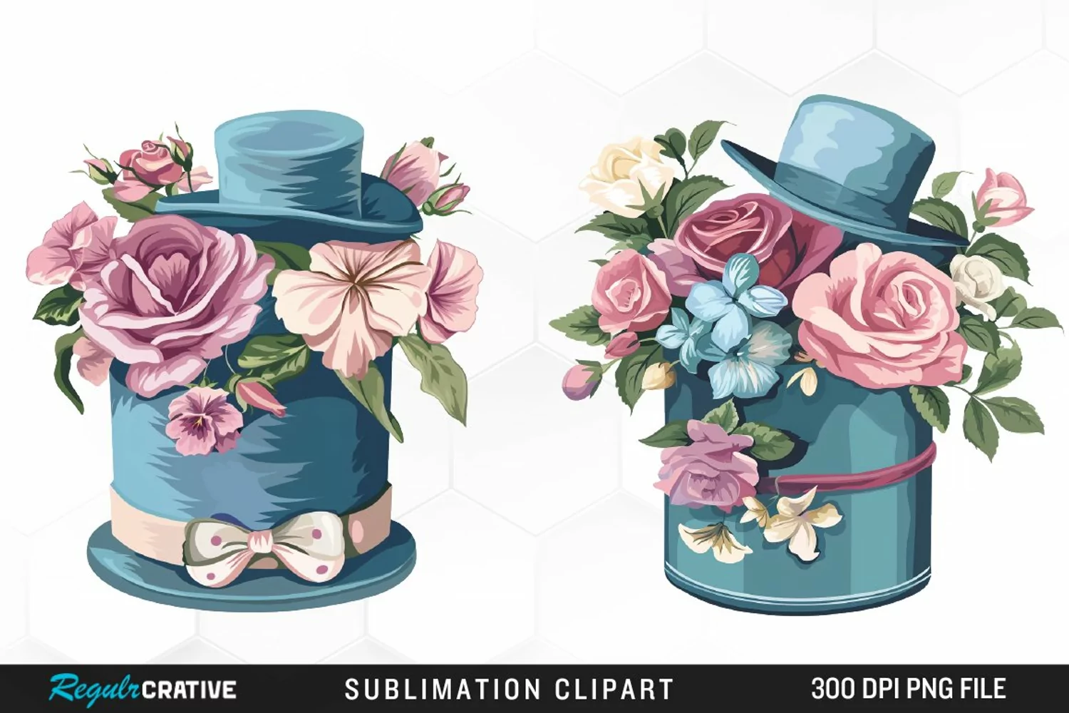 Watercolor Hatbox Flower Clipart product image 1