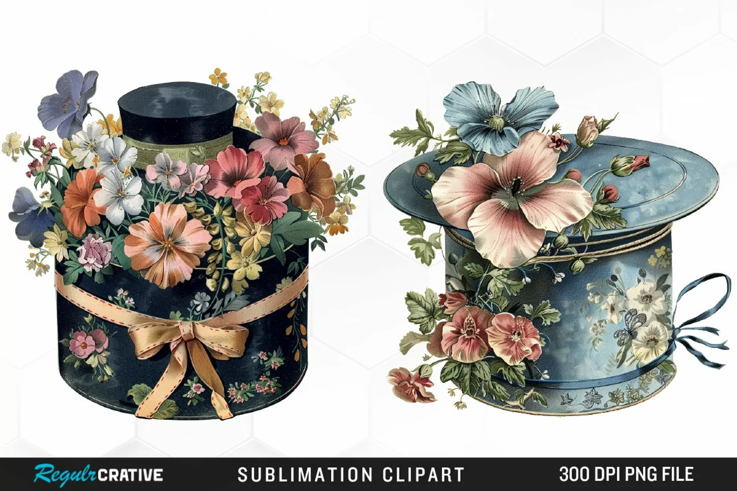 Watercolor Hatbox Flower Art Clipart product image 1
