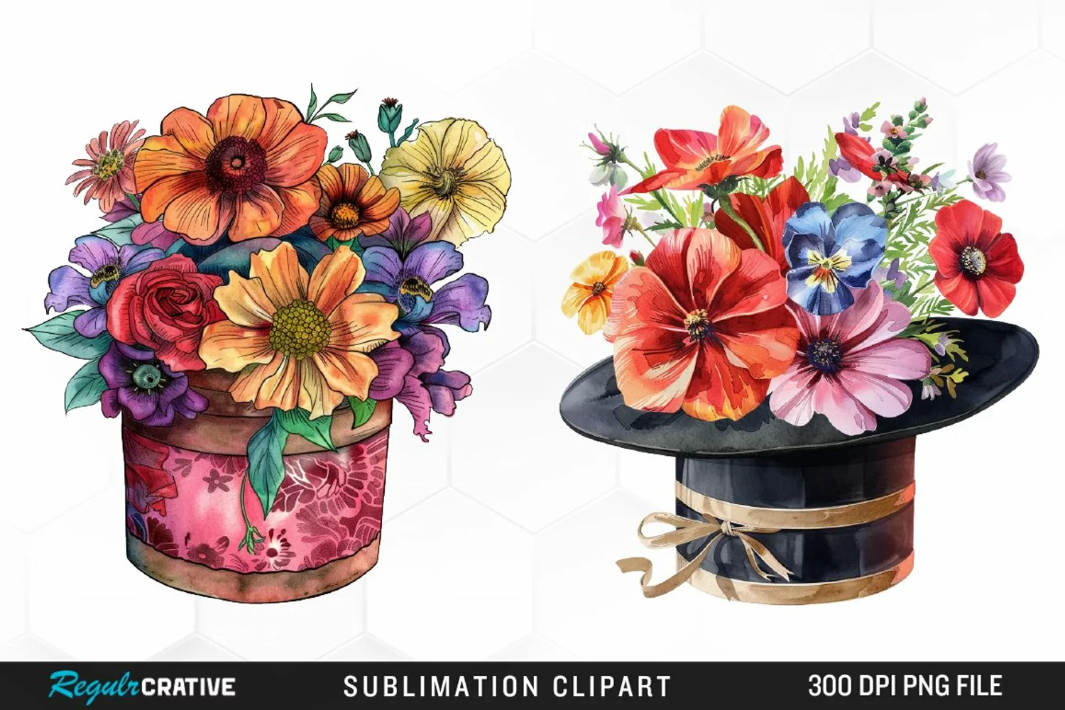 Watercolor Hatbox Flower Clipart product image 1