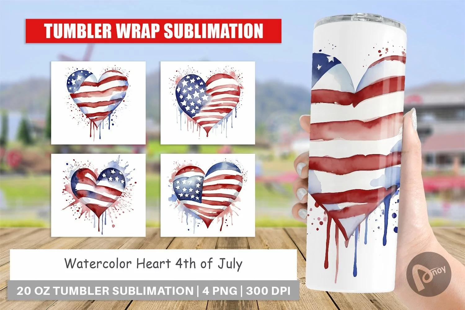 Tumbler Sublimation Wrap Heart 4th of July product image 1