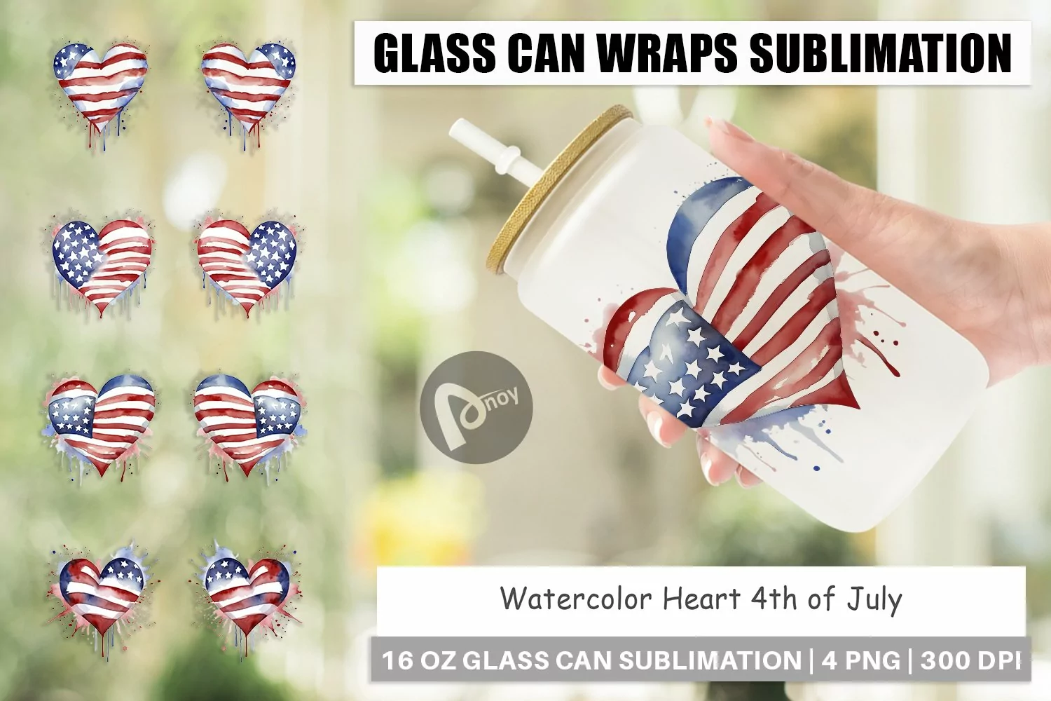 Glass Can Wraps Heart 4th of July product image 1