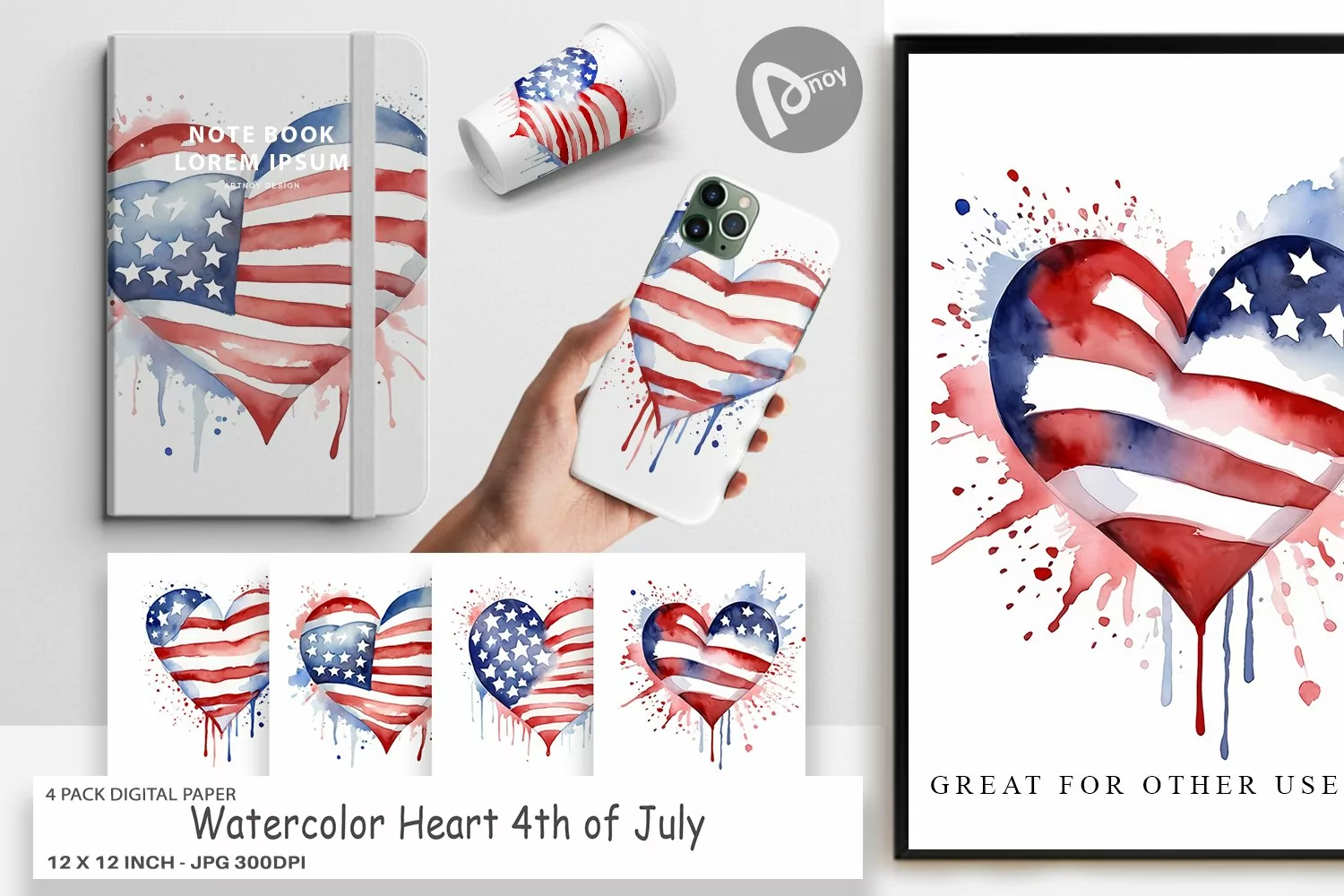 Digital Paper Heart 4th of July product image 1