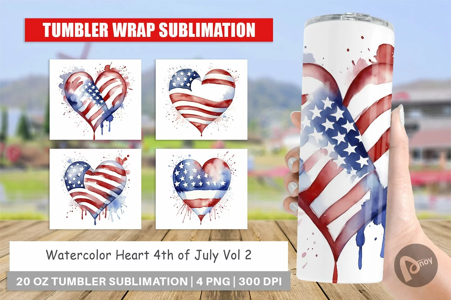 Tumbler Sublimation Wrap Heart 4th of July product image 1