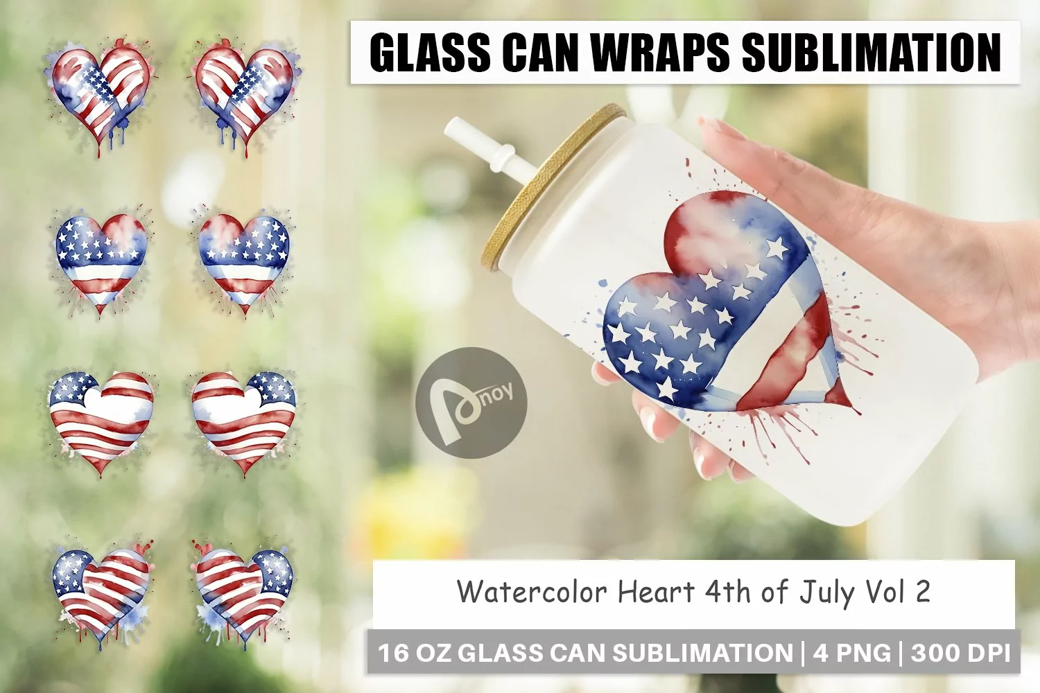 Glass Can Wraps Heart 4th of July product image 1