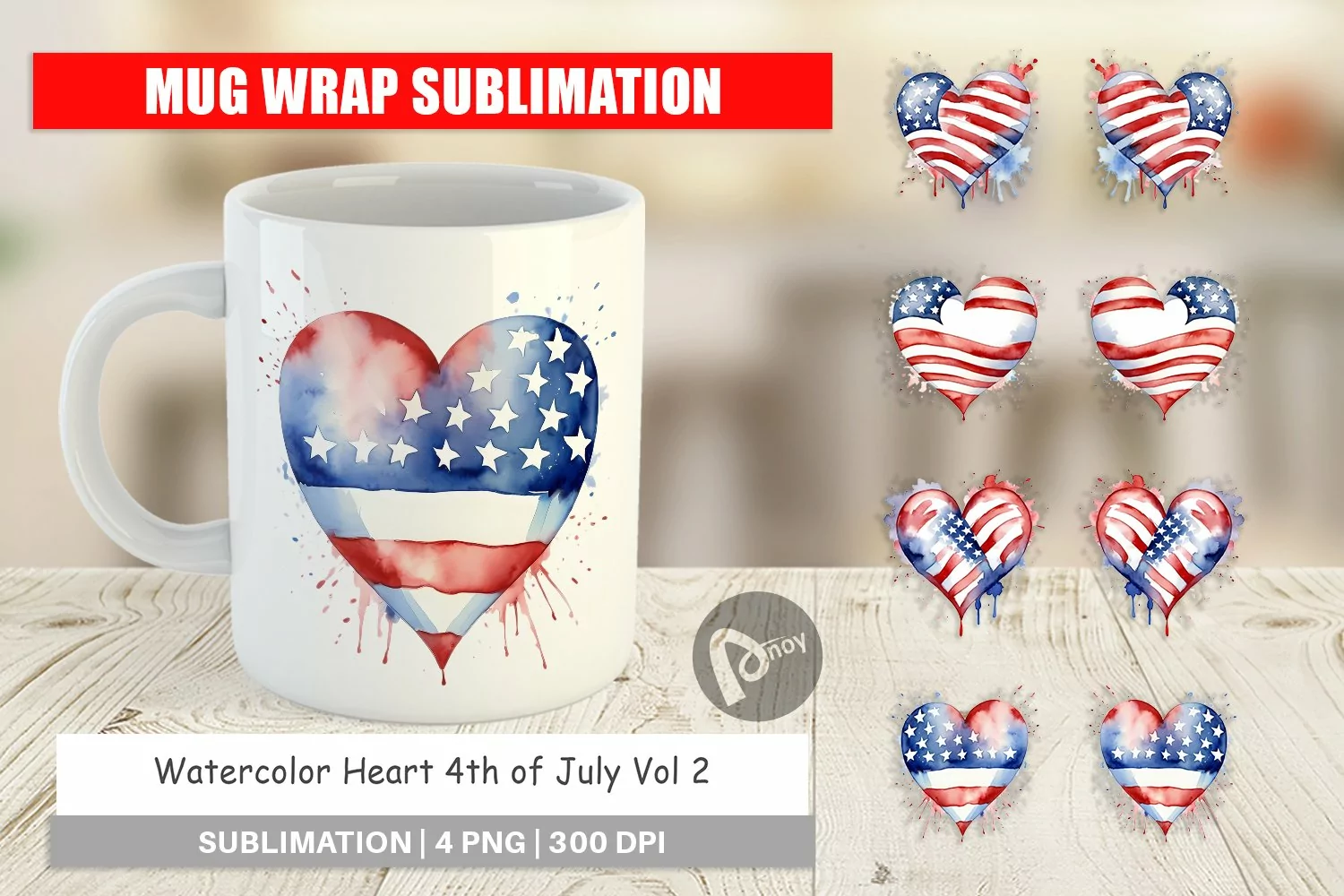 Mug Wrap Design Heart 4th of July product image 1