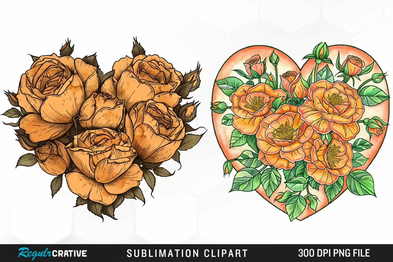 Watercolor Heart Flower Wreath Artwork Clipart product image 1