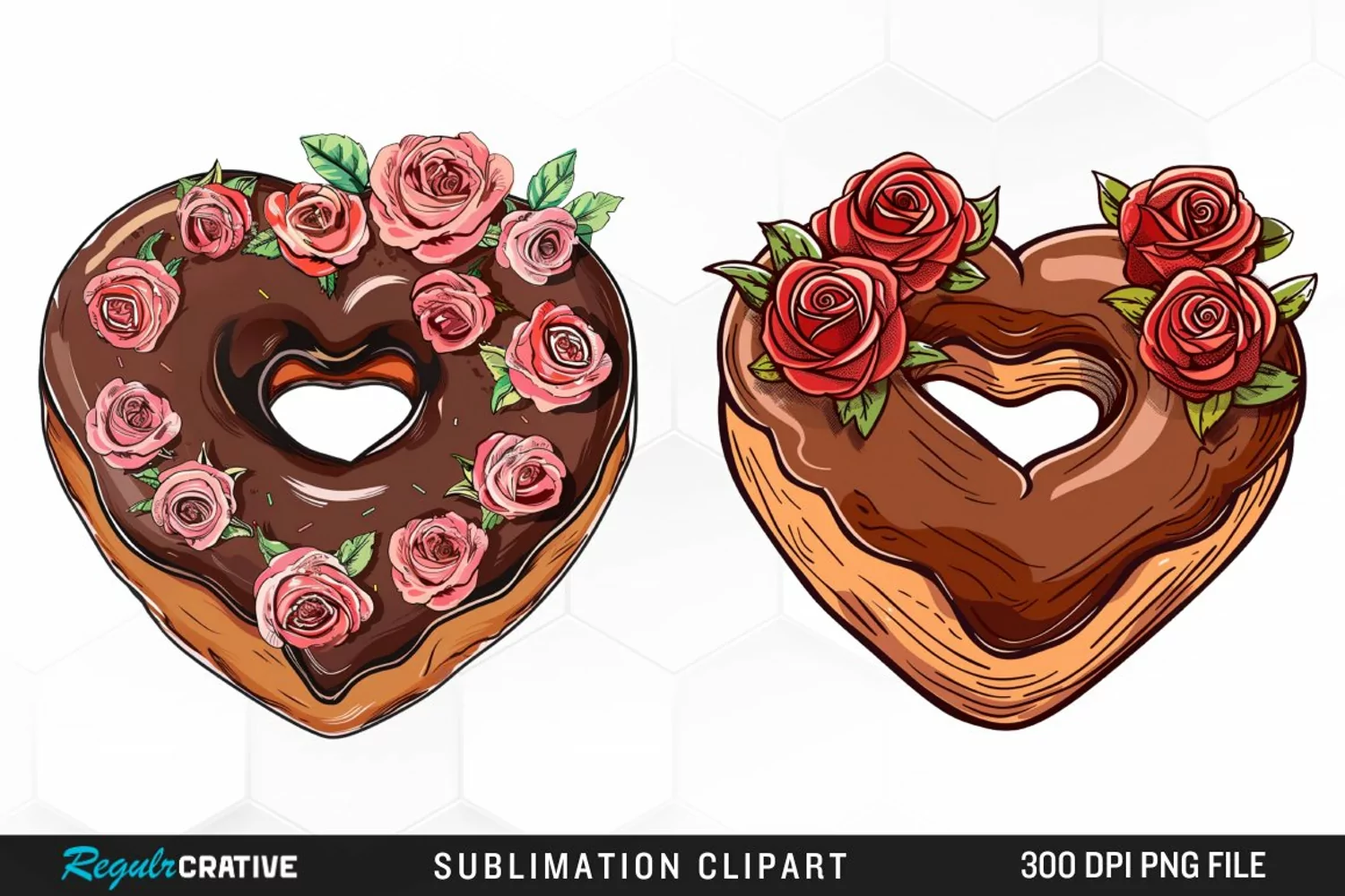 Watercolor Heart Shaped Roses Chocolate Art Clipart product image 1