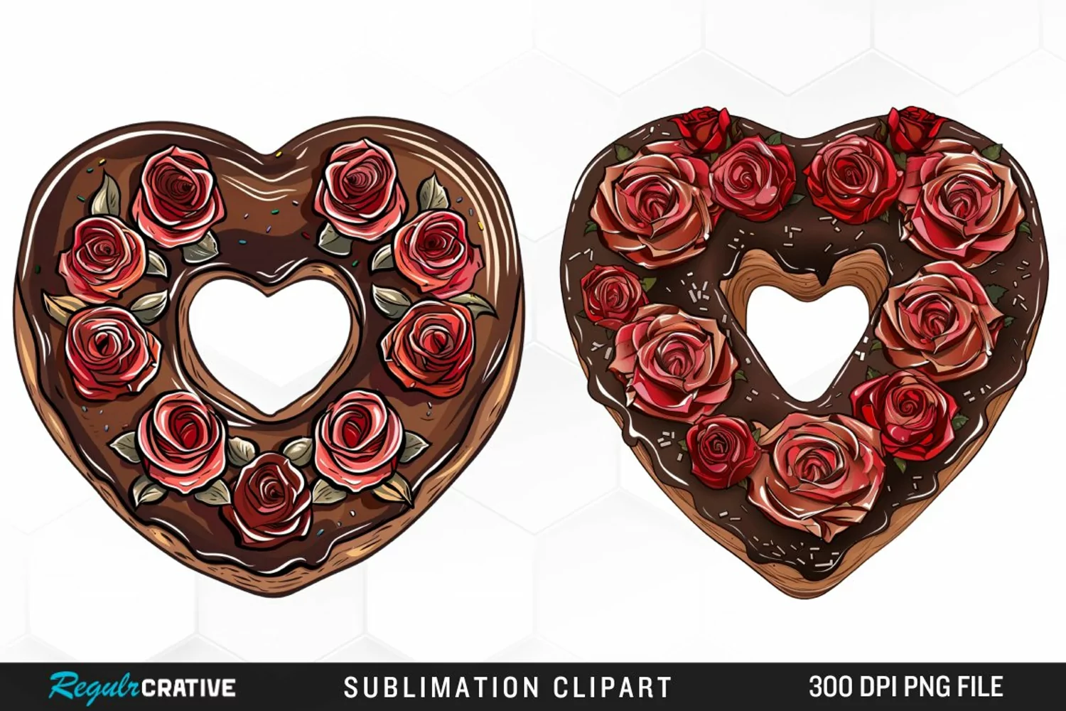 Watercolor Heart Shaped Roses Chocolate Clipart product image 1
