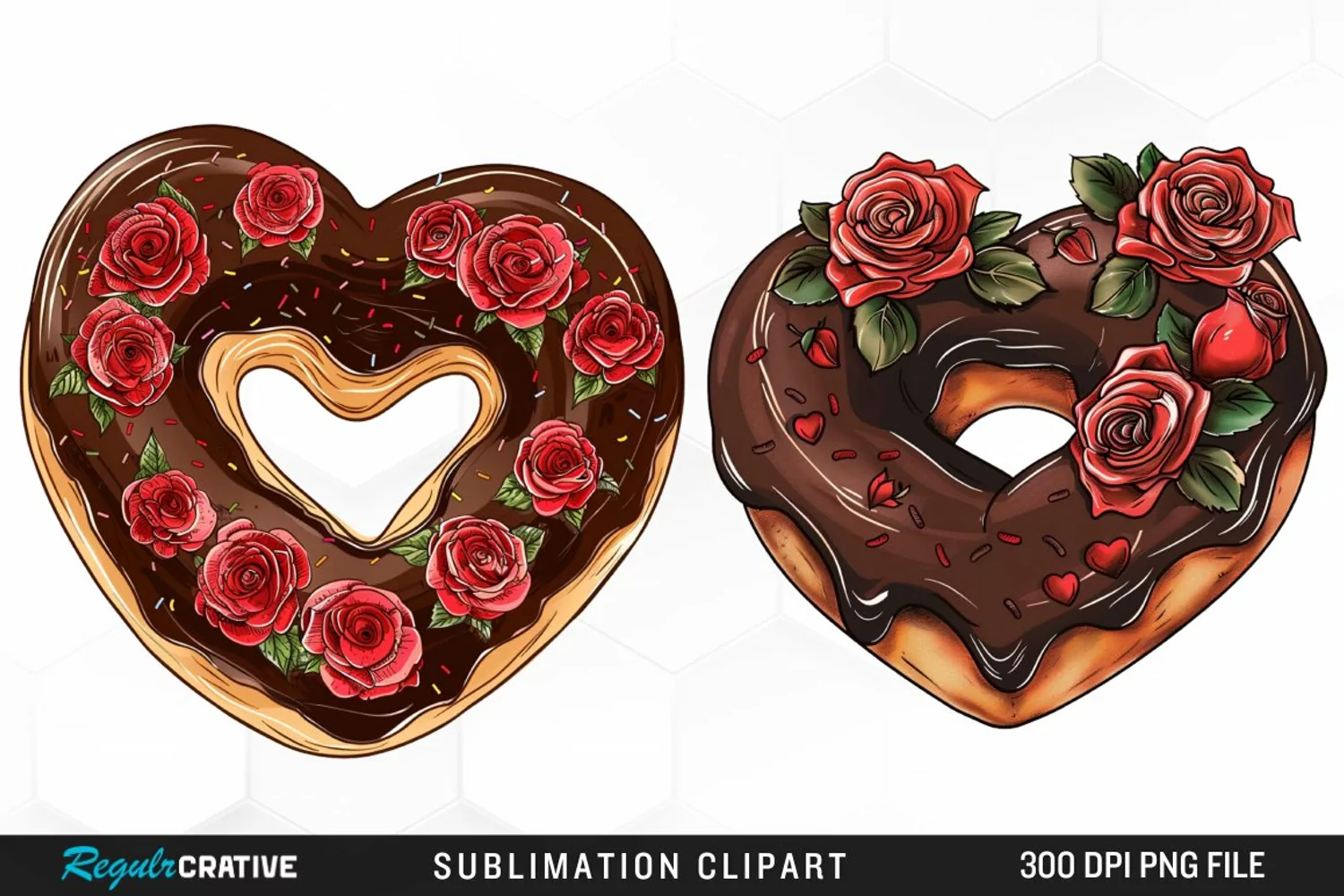 Watercolor Heart Shaped Roses Chocolate Art Clipart product image 1