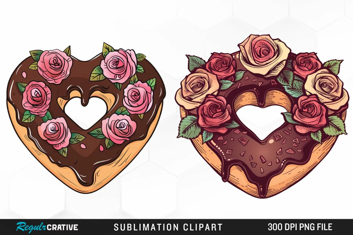 Watercolor Heart Shaped Roses Chocolate Art Clipart product image 1