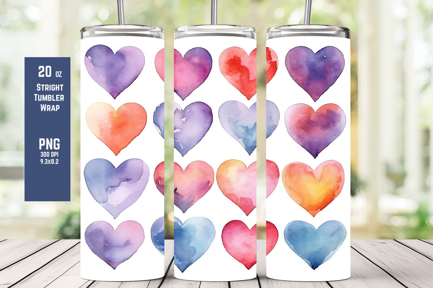 Watercolor Hearts Tumbler Wrap for Sublimation T2 product image 1