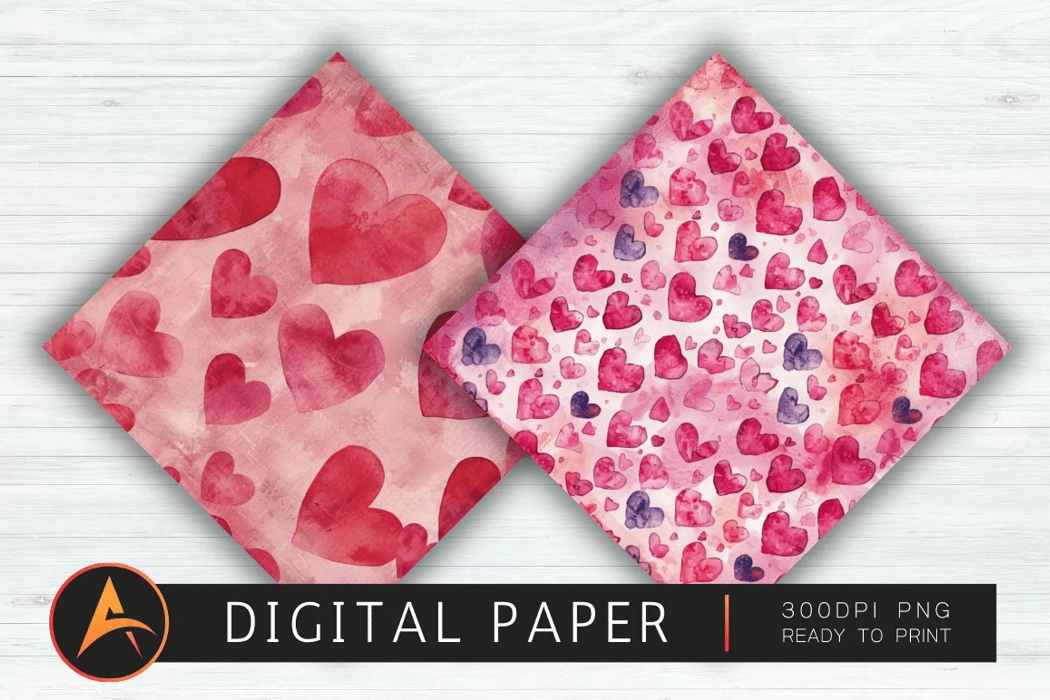 Watercolor Heart Valentines Digital Paper product image 1