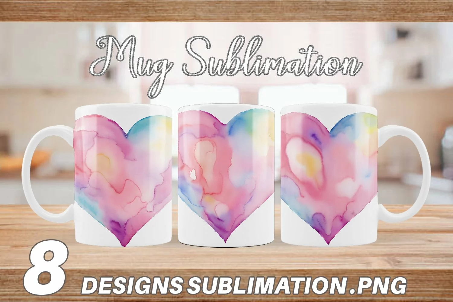 Watercolor Heart Vibrant Colors | Mug sublimation design product image 1