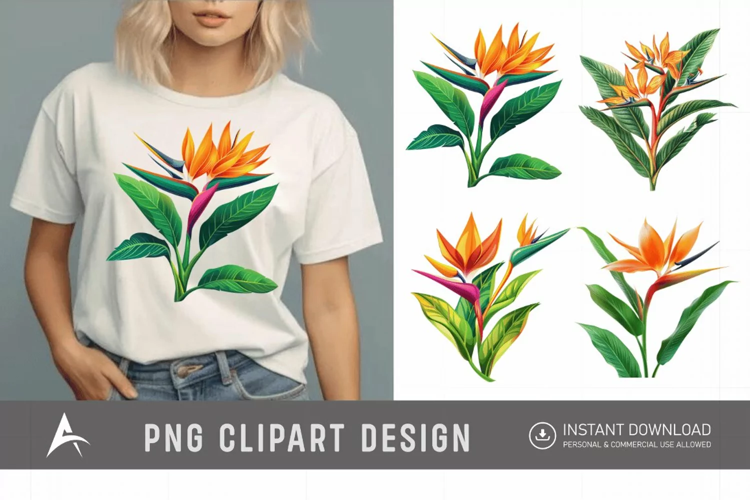 Watercolor Heliconia Flower Plant Clipart product image 1