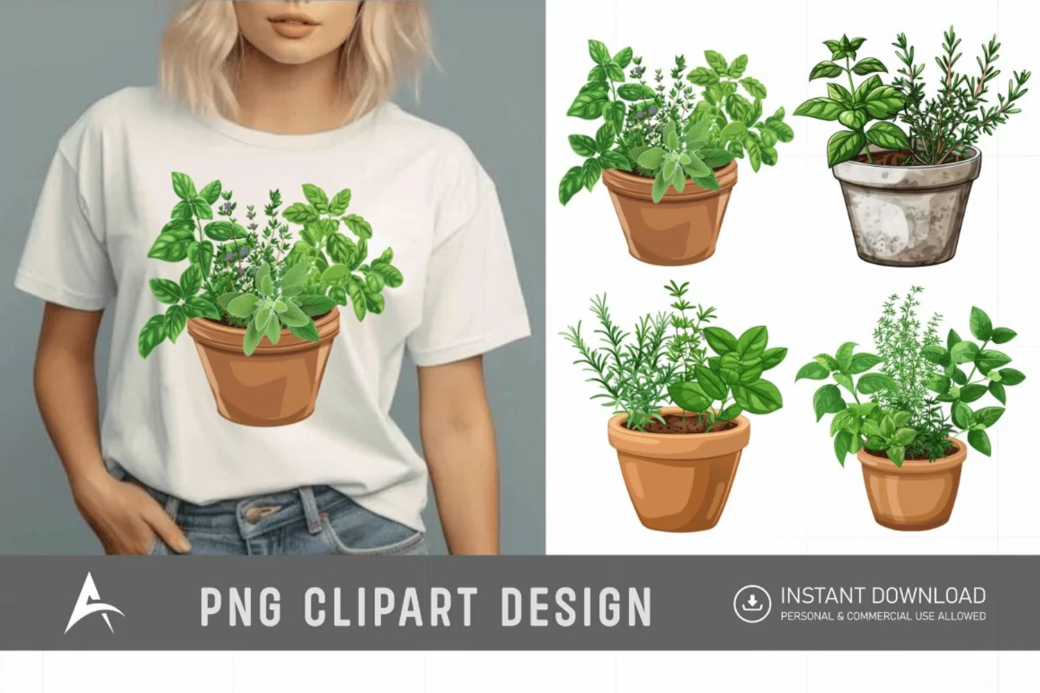 Watercolor Herbs in Pots Clipart product image 1