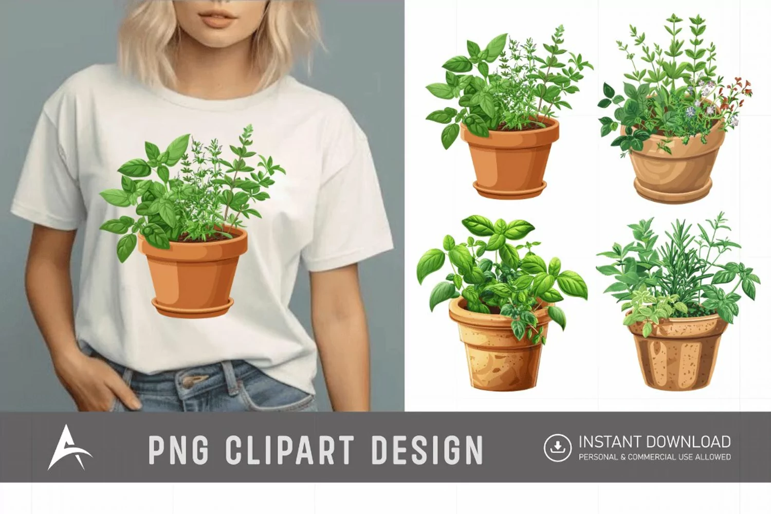 Watercolor Herbs in Pots Clipart product image 1