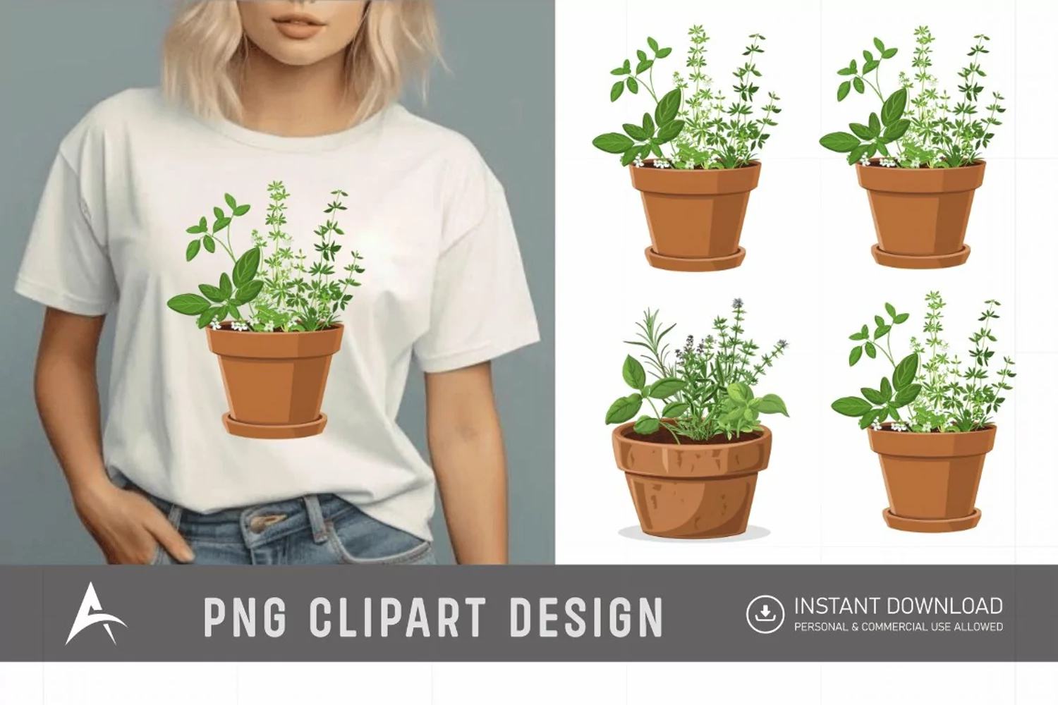 Watercolor Herbs in Pots Clipart product image 1