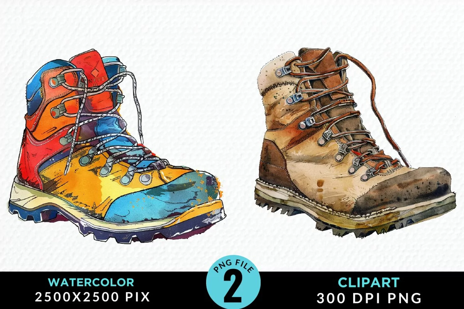 Watercolor Hiking Boot Illustration Clipart product image 1