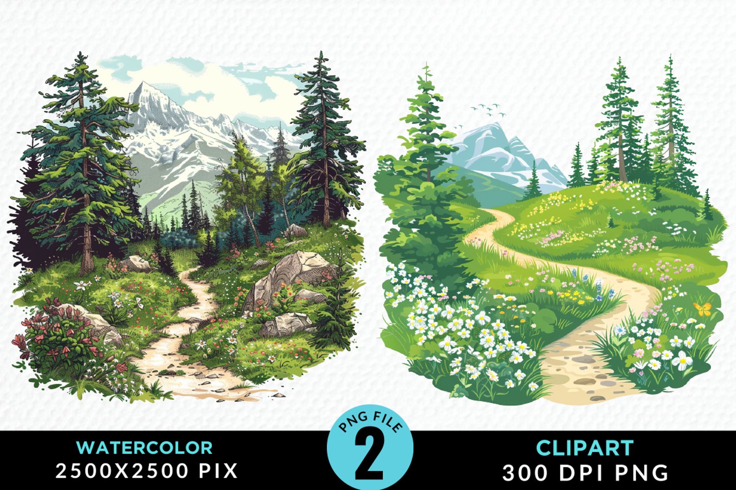Watercolor Hiking Trails Illustration Clipart product image 1