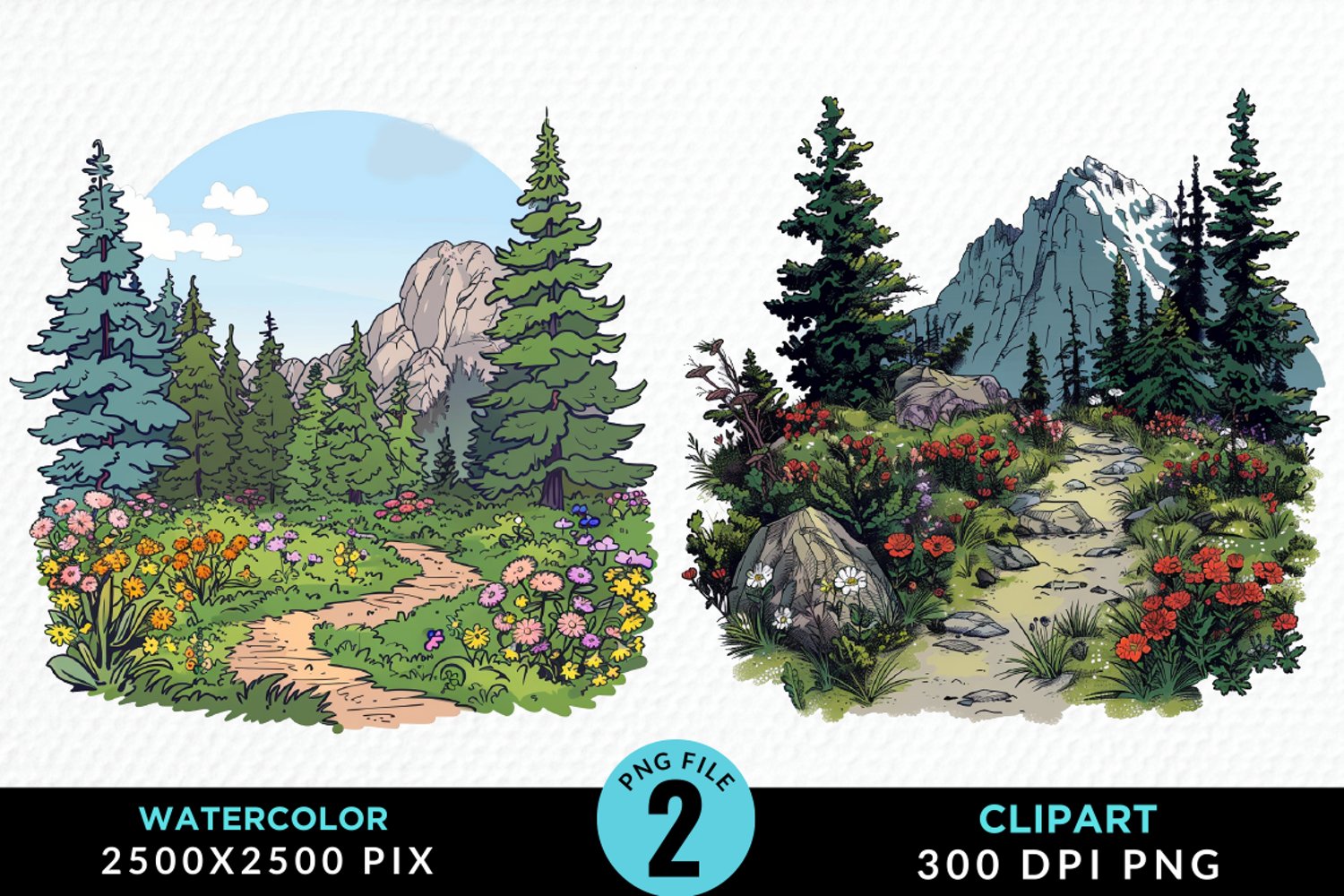 Watercolor Hiking Trails Illustration Clipart product image 1
