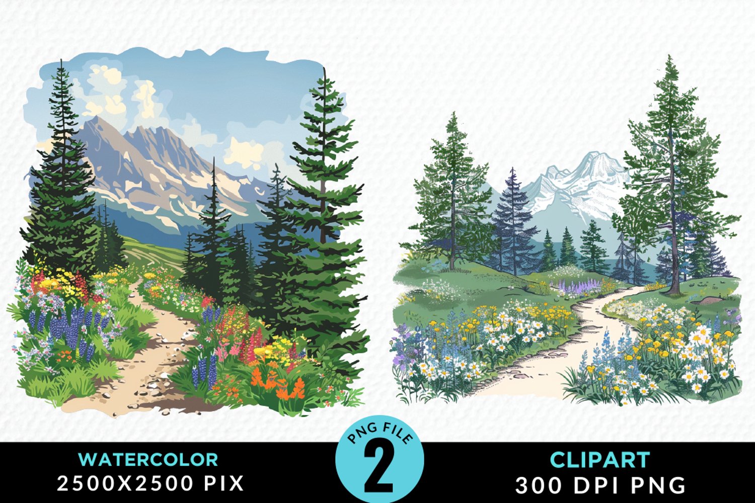 Watercolor Hiking Trails Illustration Clipart product image 1