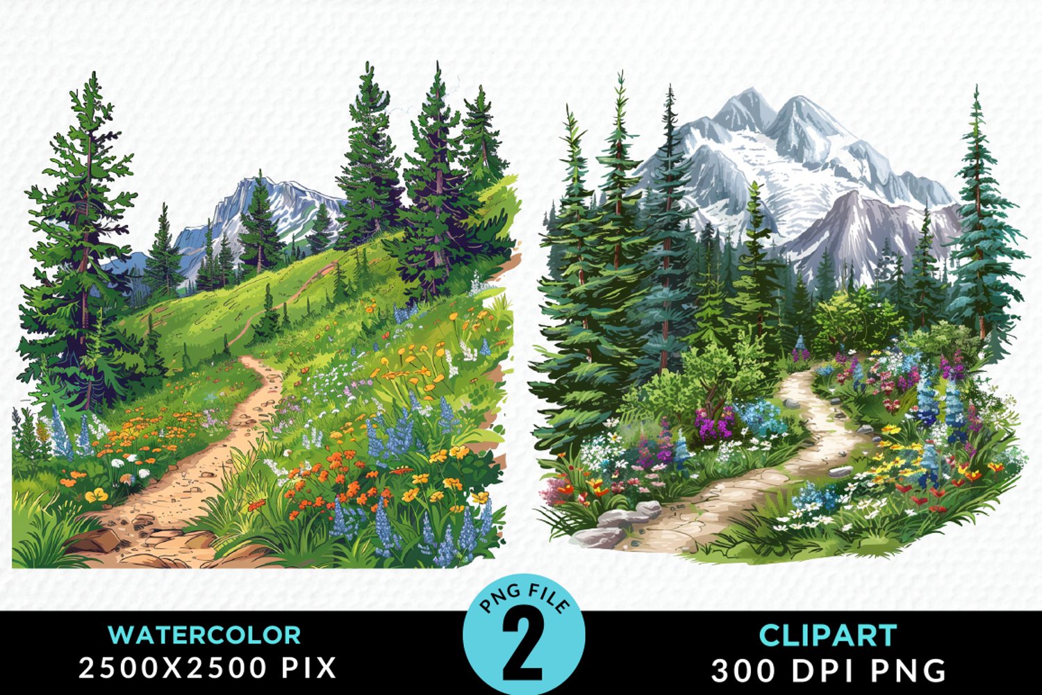 Watercolor Hiking Trails Illustration Clipart product image 1