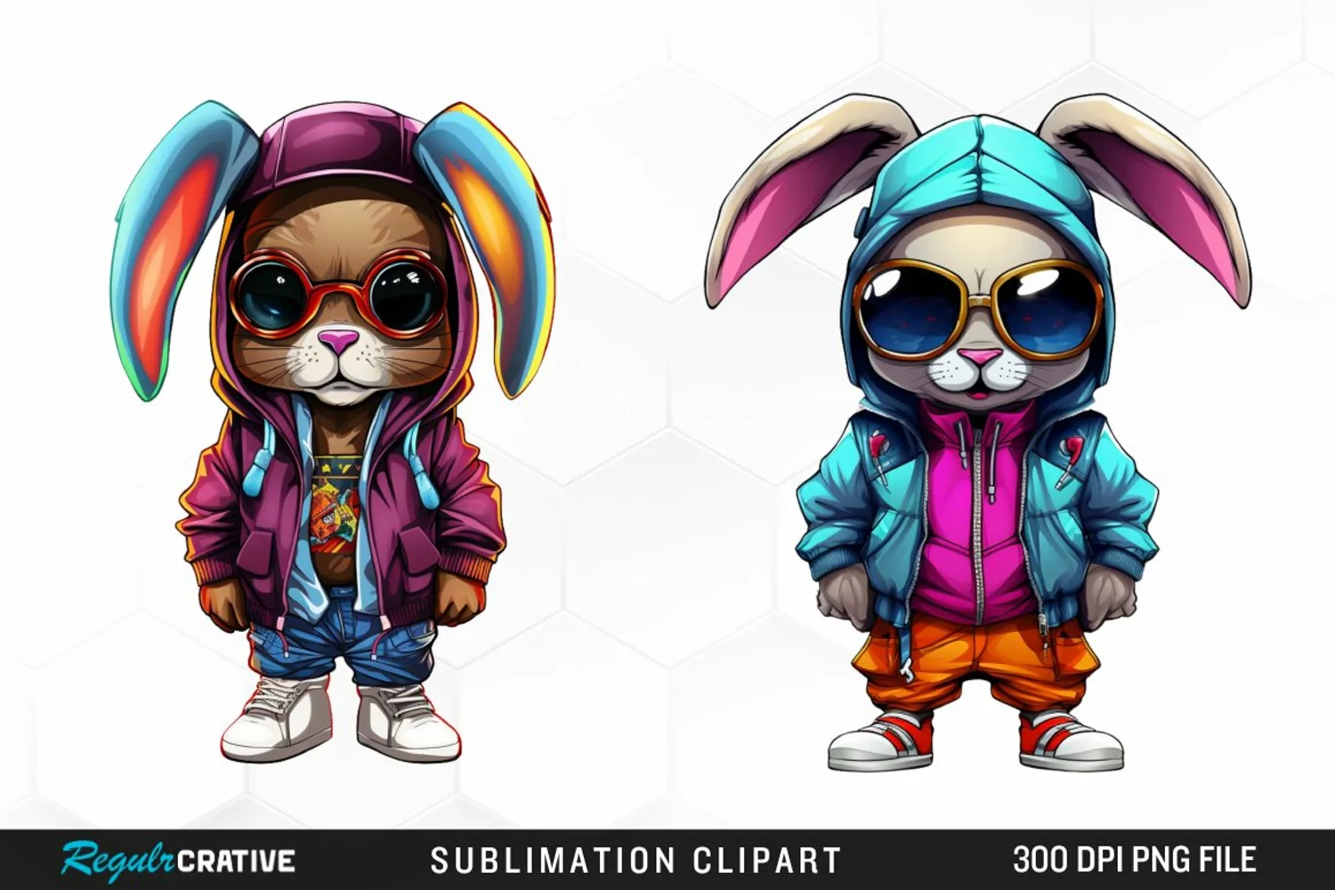 Watercolor Hiphop Bunny Image Clipart product image 1