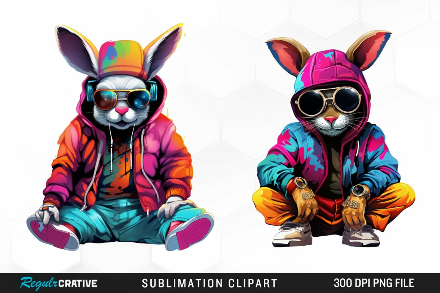 Watercolor Hiphop Bunny Image Clipart product image 1