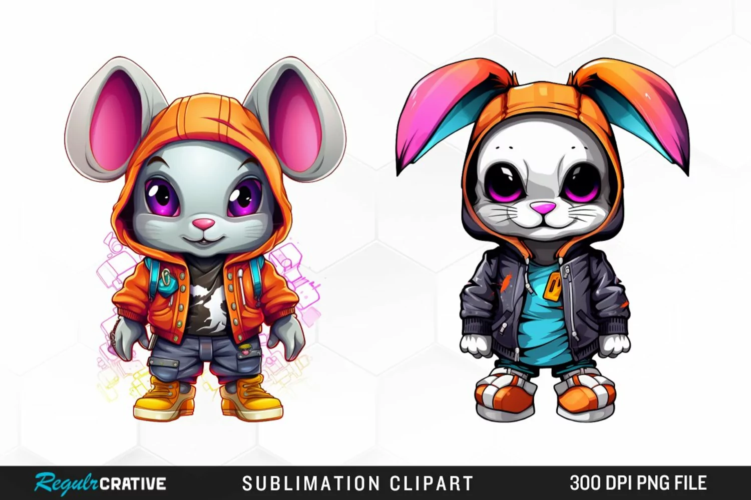 Watercolor Hiphop Bunny Image Clipart product image 1