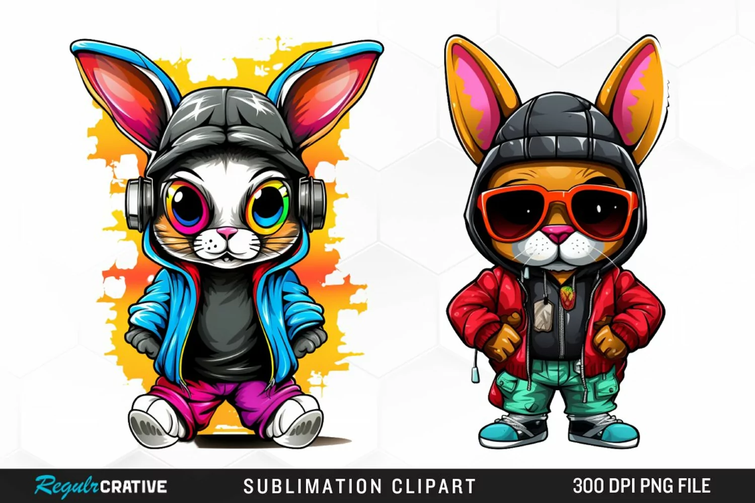 Watercolor Hiphop Bunny Image Clipart product image 1