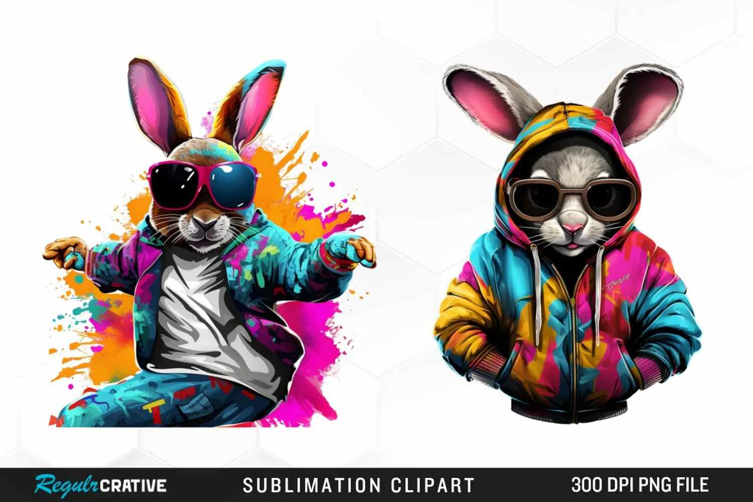 Watercolor Hiphop Bunny Image Clipart product image 1