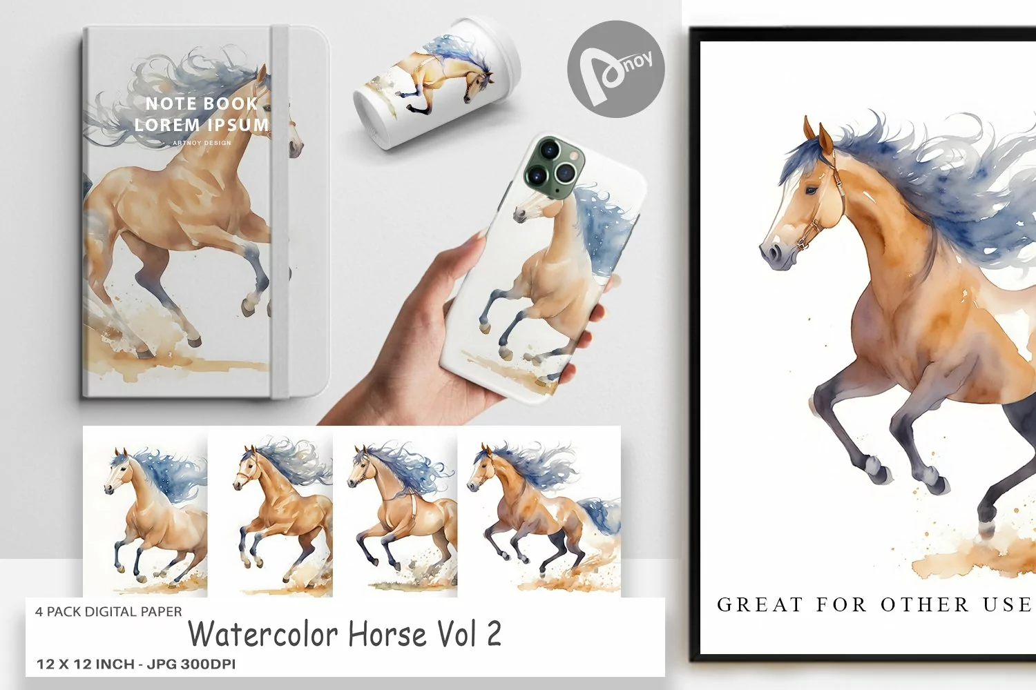Digital Paper Watercolor Horse product image 1