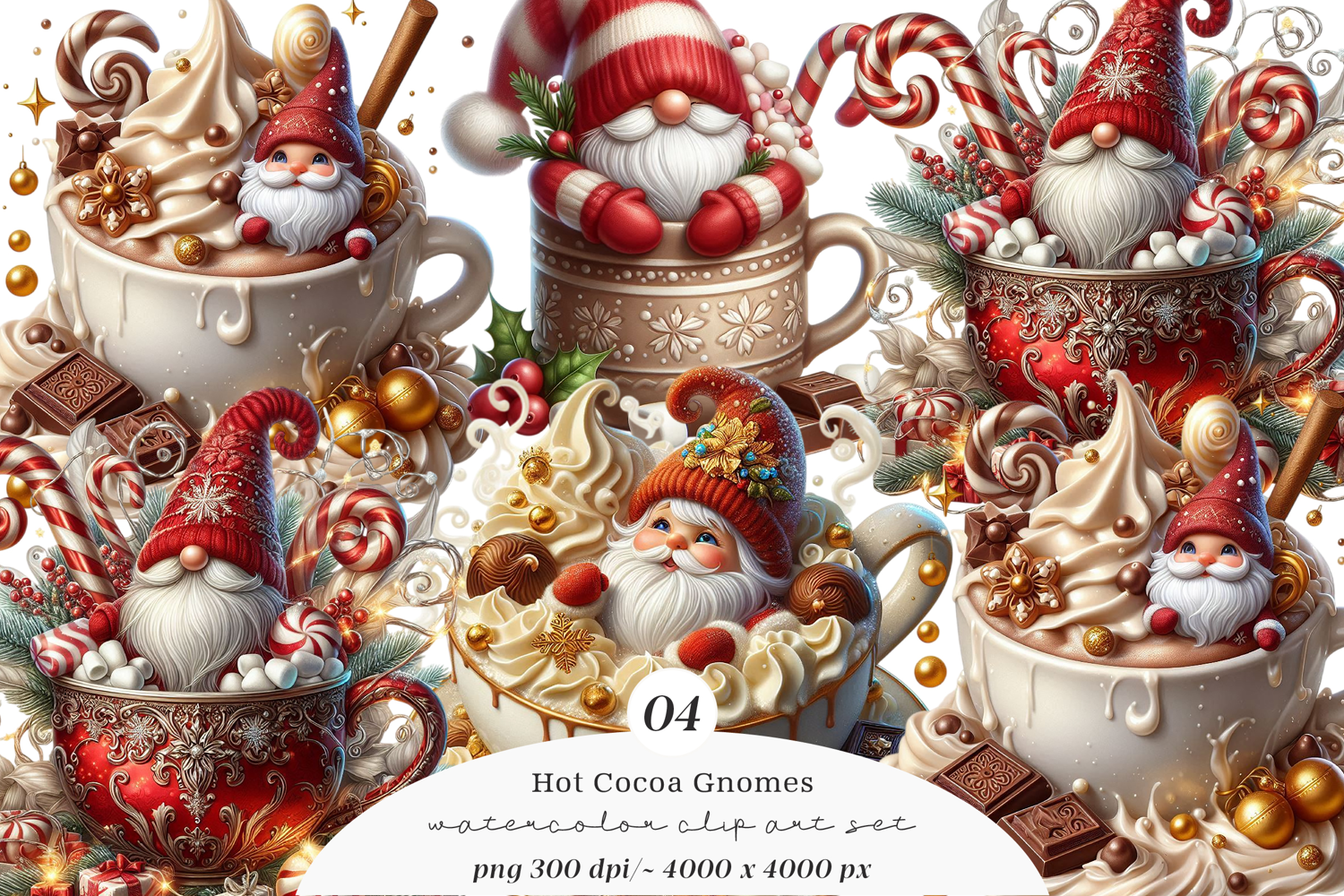 Watercolor Hot Cocoa Gnomes Clipart product image 1