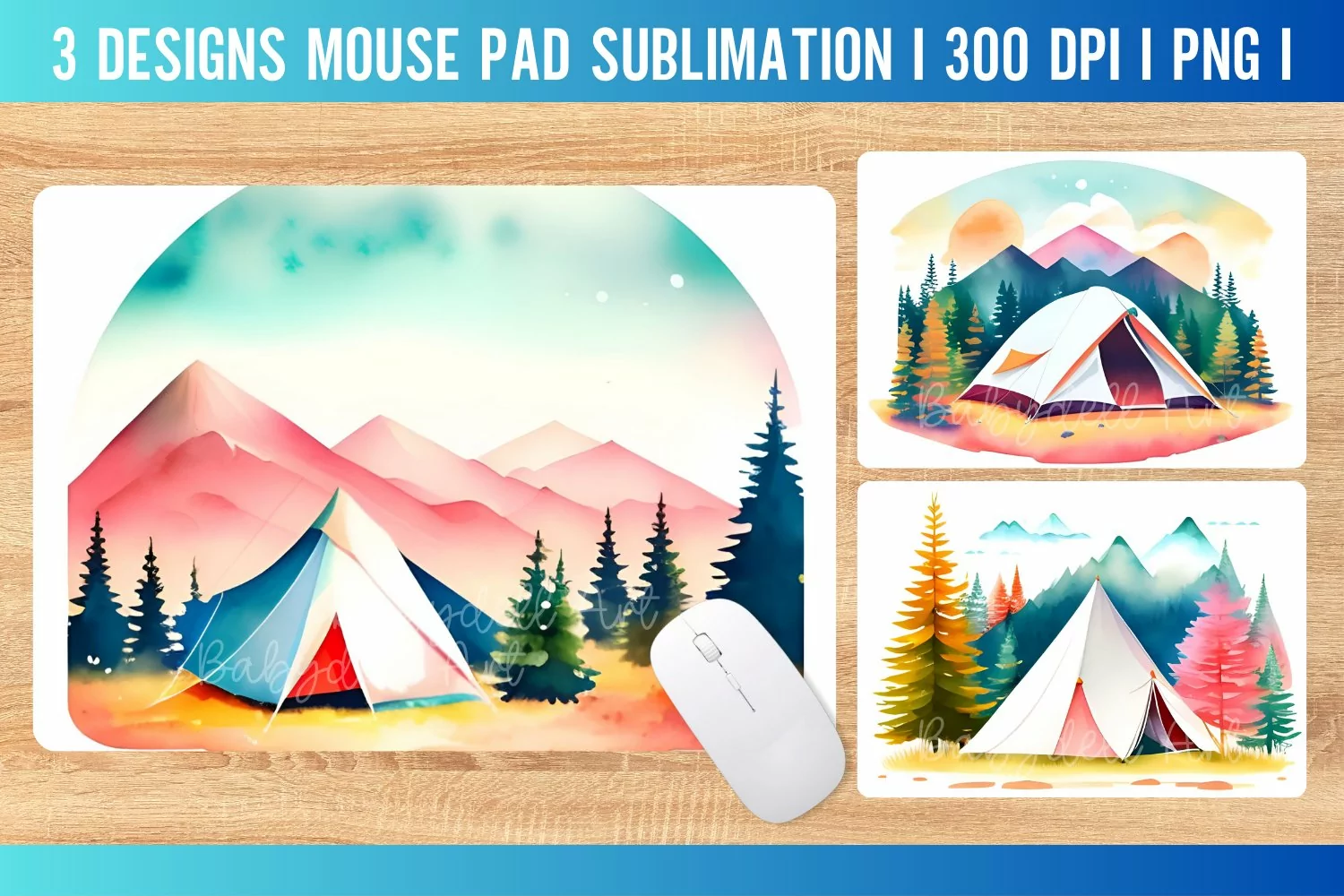 Camping Mouse Pad Sublimation Design PNG | Watercolor Campin product image 1