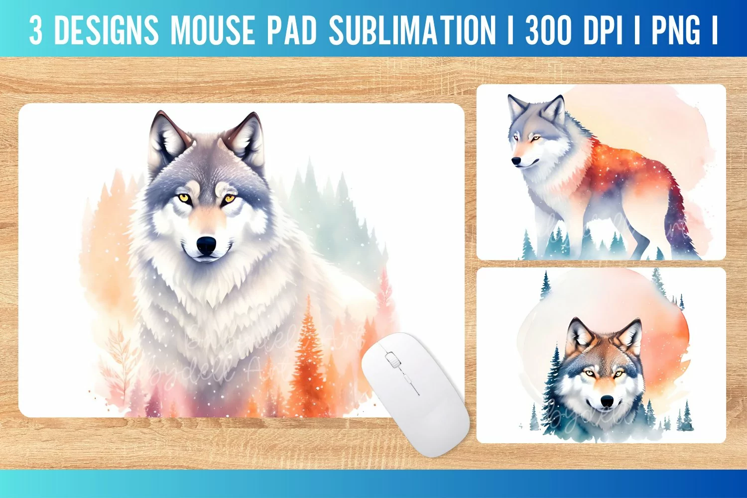 Winter Wolf Mouse Pad Sublimation Design PNG product image 1