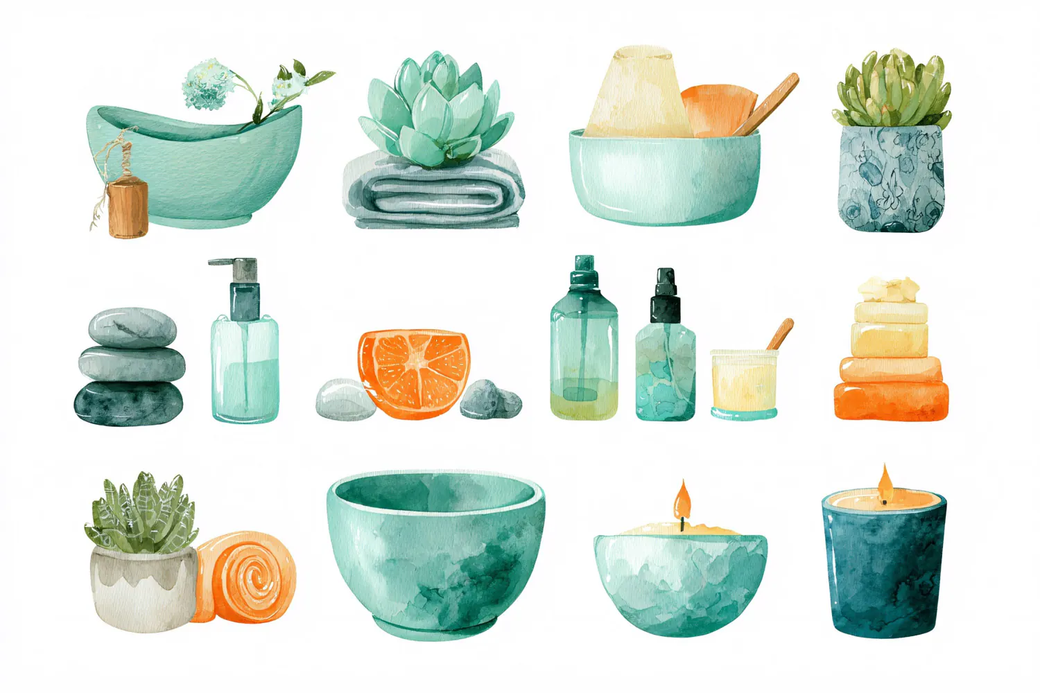 Watercolor spa and wellness elements on white background product image 1