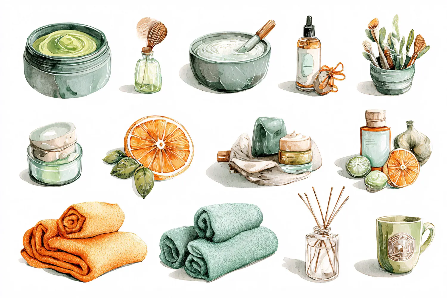 Watercolor spa and wellness elements on white background product image 1