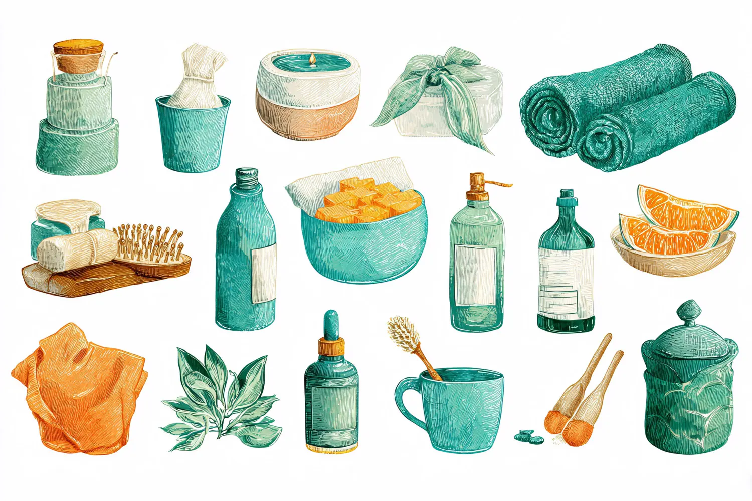 Watercolor spa and wellness elements on white background product image 1
