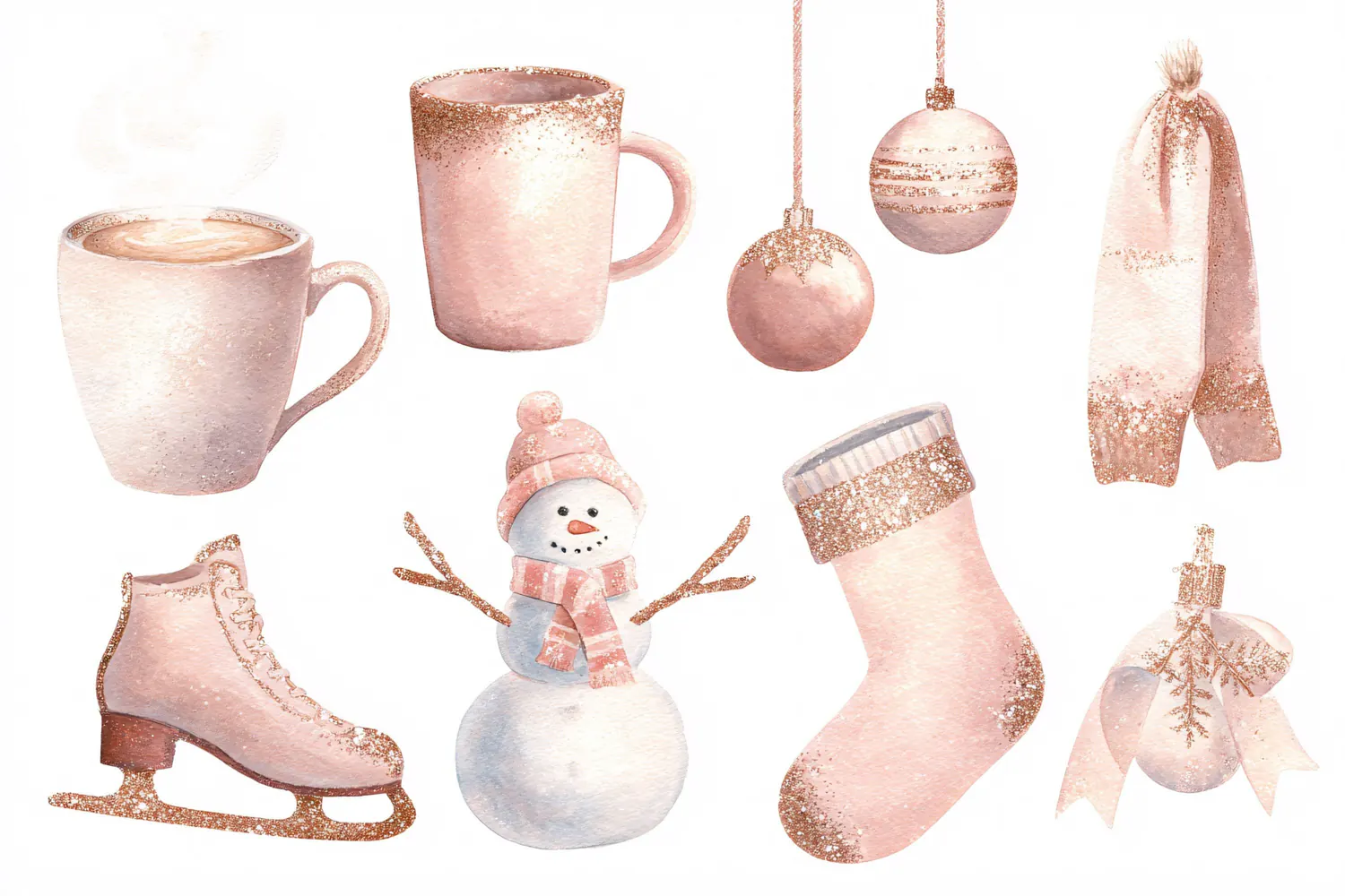 Watercolor Christmas elements with snowman and skates product image 1